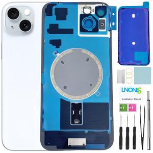 15 Plus Back Glass Replacement for iPhone 15 Plus Rear Back Cover Glass Waterproof and Camera Lens+Professional Repair Tool Kit (Blue)