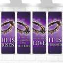 Hosuly 4 Pcs Easter Church Banners with Scripture Purple Easter Religious Banner for Sanctuary Wall Worship Bible Verse Crown of Thorns Religious Praise Hanging Signs for Church Event Decor