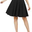 Urban CoCo Women's Basic Midi Skirt Versatile Stretchy Flared Casual High Waisted Skirt (Black)