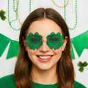 St. Patricks Day Irish Four Leaf Clover Sunglasses, Green Shamrock Sunglasses, Four Leaf Clover Leprechaun Costume Glasses for Women Men, St. Patrick's Day Party Favors Accessories (Green)