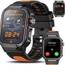 Smart Watches for Men (Answer/Make Calls), 1.96" Fitness Smart Watch with Heart Rate/Blood Oxygen/Sleep Monitor/100+ Sport Modes, 3ATM Waterproof Smartwatch Mens Watches for Android and iPhone (Black+Orange)