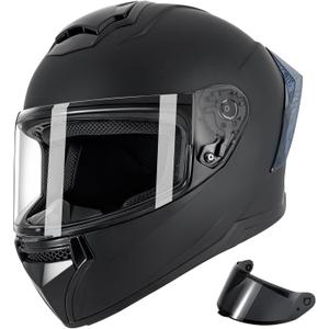 Motorcycle Helmets Full Face for Adults Motorcycle Helmet Men & Women - DOT Approved with 2 Removable Visors (1 Clear + 1 Tinted), Suitable for Powersports, Bike & Motocross Rides (Black)