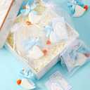 Leinuosen 6 Pcs Wooden Silly Goose Decorations, Cute Handmade Goose with Bow for 1st Birthday, Nursery, Tiered Tray, Desk & Shelf Decor Baby Shower Party Decor Favors(Blue)