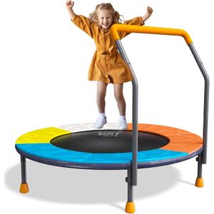 36" Foldable Kids Trampoline with Adjustable Handle Bar | Spring-Free Jumping Mat for Toddlers 1-6 | Indoor/Outdoor Anti-Slip Rubber Feet, Max 100lbs | Safety Bounce Trainer & Birthday Gift (3FT)
