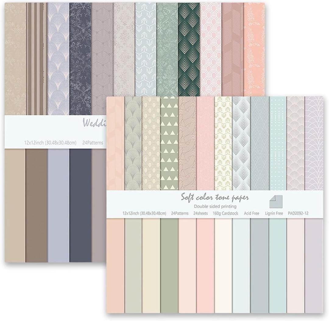Scrapbook Paper 12x12 Inch, 48 Sheets Pastel Decorative Craft Papers, Double Sided Patterned Background Paper for Scrapbooking Card Making Journaling Decor