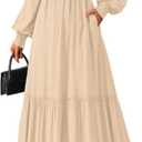 KIRUNDO Casual Fall Dresses for Women 2026 Flowy Long Sleeve Maxi Dress Smocked Empire Waist Square Neck Wedding Party (Yellow, XL)