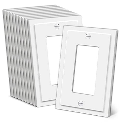 CML Modern Framed Single Decorator Wall Plate, 1-Gang Decorative Switch or Outlet Cover, 4 Pack White Wallplate, Impact Resistant Polycarbonate, Standard Size 3.15”X 4.87”