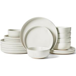 Famiware Milkyway Plates and Bowls Sets, 18 Pieces Dinnerware Sets, Reactive Glaze Dish Set, Stoneware Dishes Set for 6, Matte Beige White