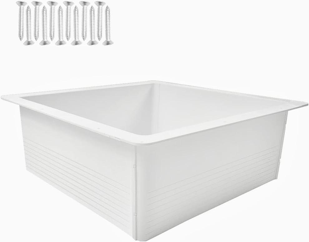 2012 RV Vent Fan Ceiling Garnish Trim Ring 14"x14" with Deep 5.6" Vertical Leg Decorative Interior Trim for Camper Trailer Motorhome Roof Vents, Dark Wood Grain (White)