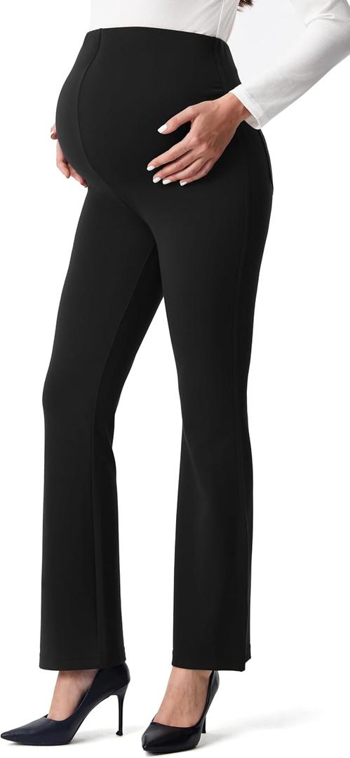 AFITNE Womens Flare Maternity Pants for Work Over The Belly with Pockets 29/ 31 Soft Bootcut Pregnancy Casual Dress Pants (Large, Black)