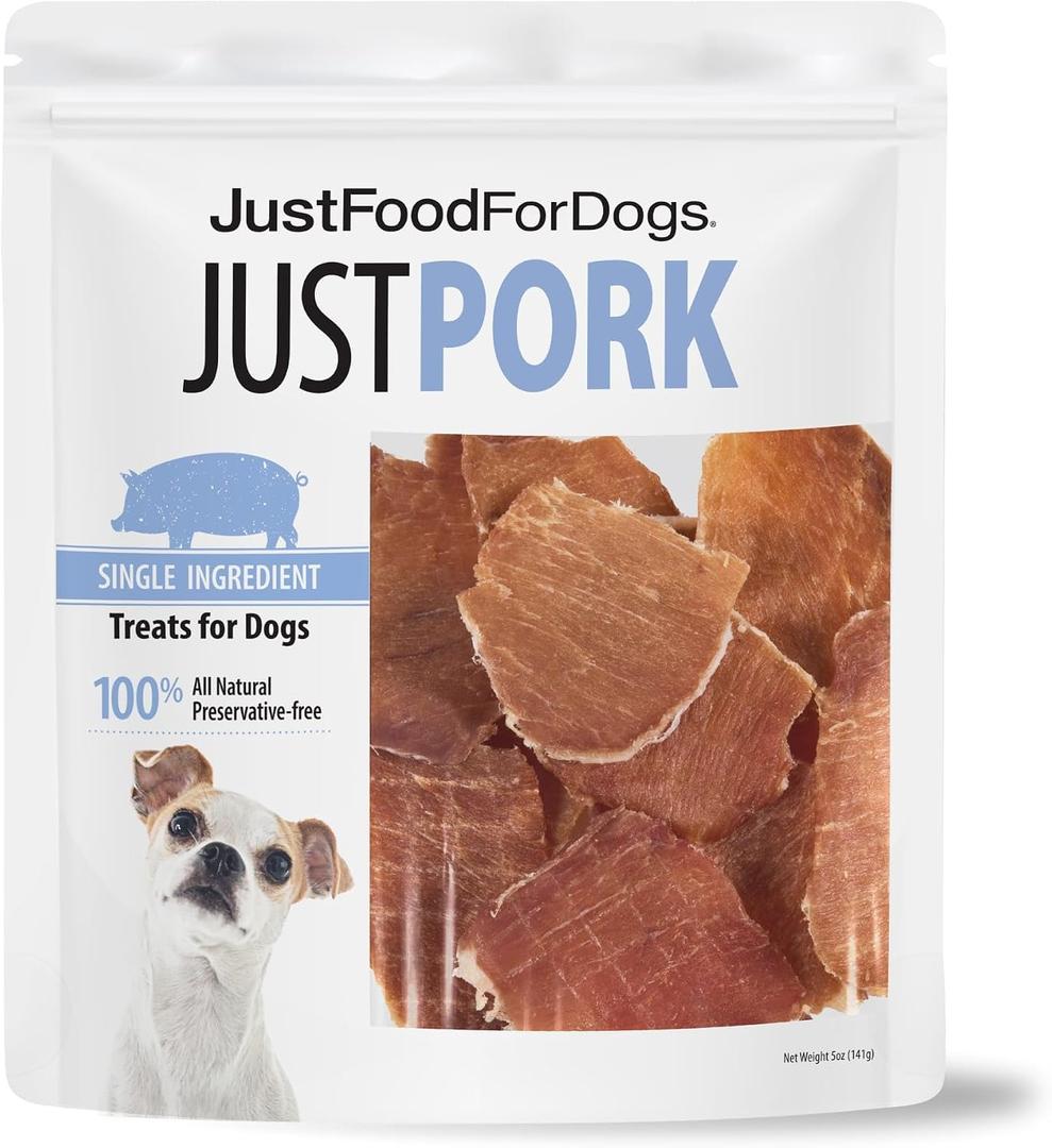 JustFoodForDogs Single Ingredient Healthy Dog Treats - Pork, 5 Oz (EXP 02/12/27)