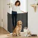 Retractable Dog Gate No Drilling Screen Cat Mesh Gate Door 30x70Inch Large Pets for Porch House Doorways Stairs Safety Easy Install Portable Adjustable with 5 Hanging Hooks Indoor/Outdoor Door,Black