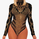 Lrady Women's Sheer Mesh Turtleneck Neck See Through Leotard Bodysuit Body Tops, Size XXL