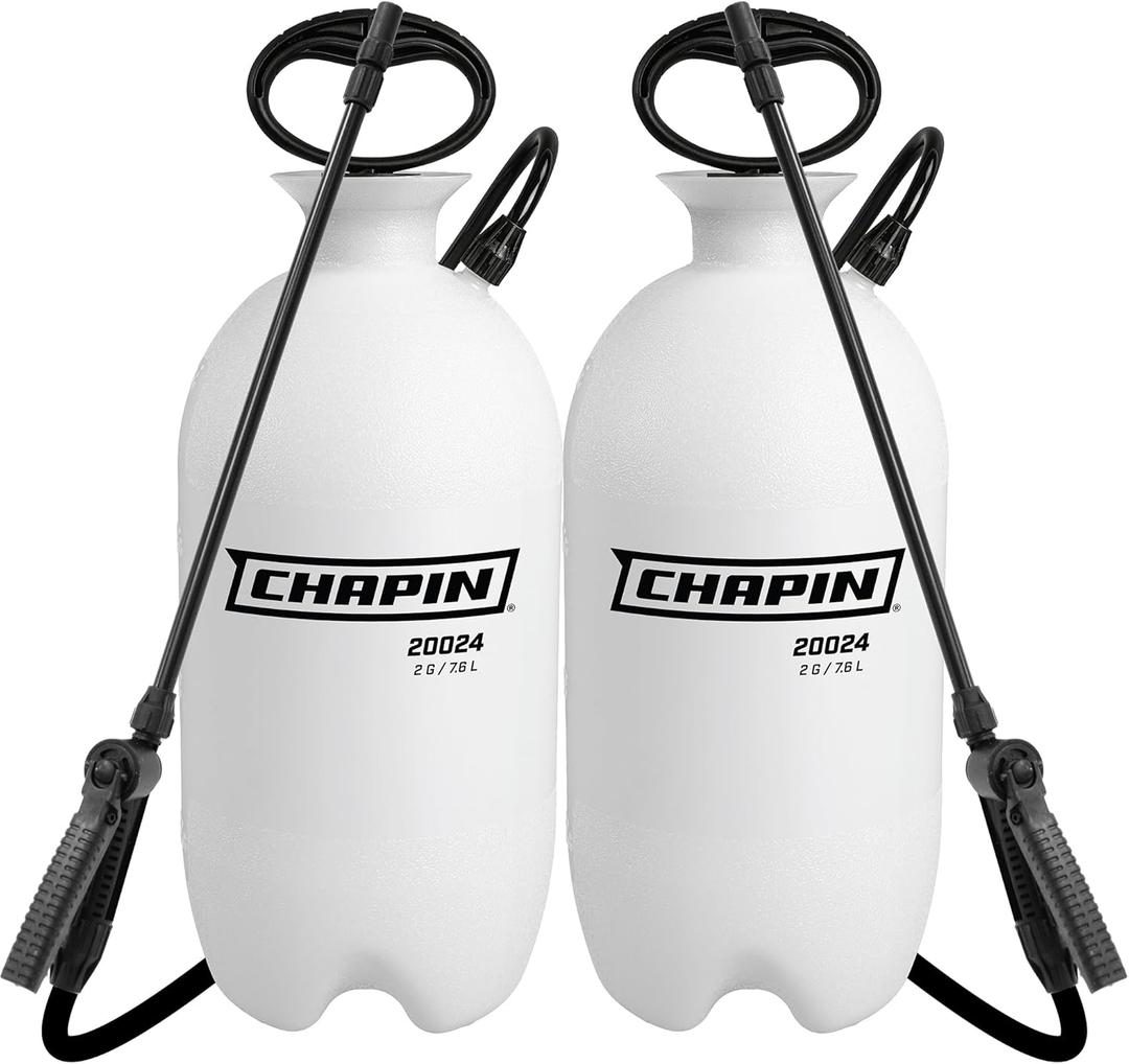 Chapin 20024 Pump Sprayer, 2Gallon, Lawn & Garden, Translucent Poly Tank, FunnelTop, SureSpray, Adjustable Cone Nozzle & 34" Hose for Fertilizer, Weed & Pest Application, Pack of 2
