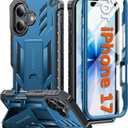 FNTCASE for iPhone 17 Phone Case: Military Grade Drop Proof Protection Mobile Cover with Kickstand | Matte Textured Rugged Shockproof TPU | Protective Sturdy Phone Case - 6.3 inch Blue