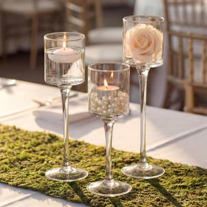 NUPTIO Tealight Candle Holders Glass: Set of 3 Long Stemmed Candle Stands for Dinner Table Centerpiece - Monet Candleholders Pillar Floating Candles