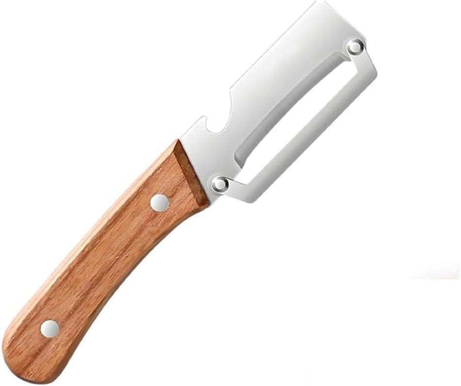 MultiFunctional Vegetable Peeler for KitchenMultifunctional Vegetable Peeler with Wooden Handle and Bottle Opener2-in-1 Stainless Steel Kitchen Tool for Fruit Apple Potato Pumpkin Papaya (1)