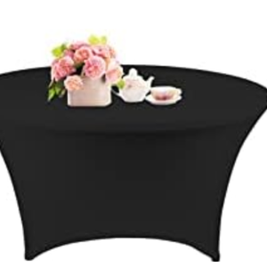 1 Pack 5FT Round Spandex Tablecloth 60 Inch Black Stretchable Table Cover Washable and Wrinkle Resistant Table Cloth, Fitted Round Table for Wedding, Banquet, Birthday, Party, Restaurant (Black)