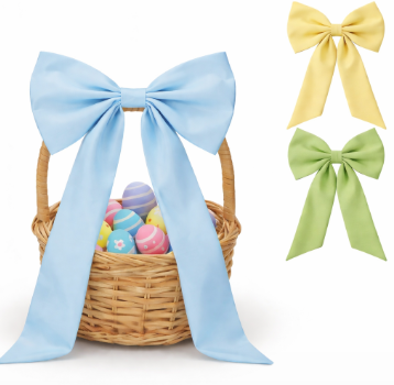 Suclain 3 Pcs Easter Basket Bows Spring Wreath Bow 11.8 x 19.7 Inch Colorful Gift Bows for Easter Wreath Tree Decorations Spring Home Front Door Decor DIY Craft Indoor and Outdoor(Simple)