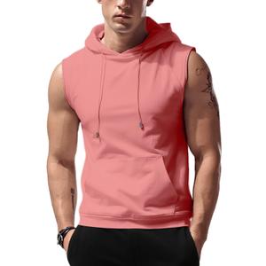 Amussiar Men's Workout Hooded Tank Tops Sleeveless Gym Training Hoodies Bodybuilding Muscle Cut Off T Shirt (Medium, Pink)