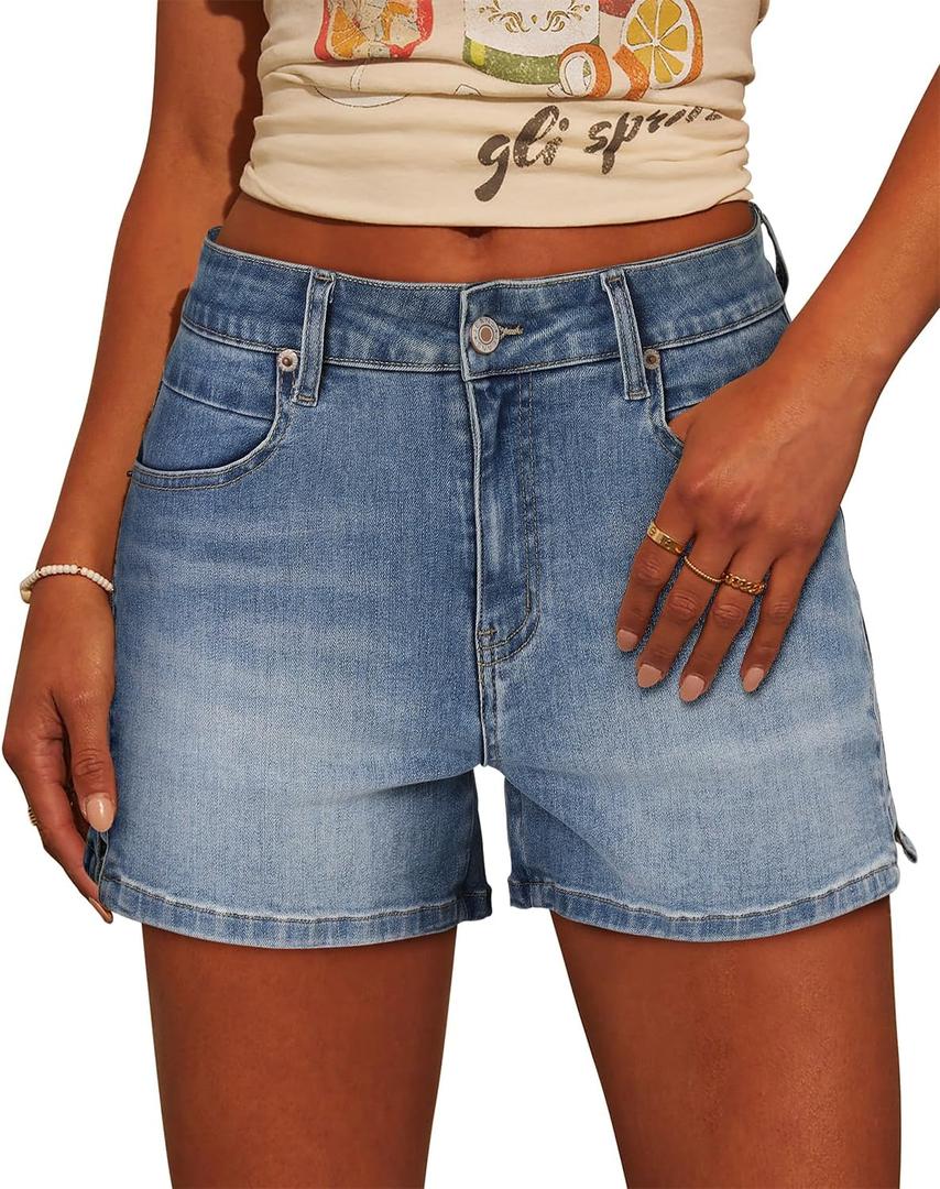 CHICZONE Womens Mid-High Waisted Ripped Denim Jean Shorts Cutoff Stretchy Summer Hot Short Pants (X-Large, 5-blue)