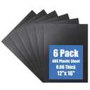 Kinlink Black ABS Plastic Sheet 12" x 16"x 0.06" Flexible Moldable Impact Strength and High Tensile 1/16" Thick (1.5mm) Abs Sheet, Moldable Plastic DIY Materials for Home Decor and Handicrafts, 6 Pack