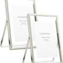 Silver Floating Frame 4x6" Set of 2 for photo 2x3'',3.5x5'', Metal Floating Frames 3.5x5'' Adjustable Tabletop/Shelf Photo Frame, Classy Gift Choice for Wedding, Thanksgiving, Christmas.