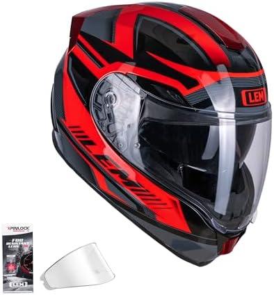 LEM Motorcycle Helmets Full Face, Helmets for Men DOT Certified, PINLOCK & DVS Dual Vision, Motorcycle Street Bike Helmet for Adults Fiberglass Shell Bluetooth Ready for Cruiser(Red/Black, Size S)