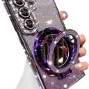 Changjia for Samsung Galaxy S26 Magnetic Kickstand Glitter Case,[Compatible with Magsafe] Cute Bling Sparkly Rhinestones with Camera Lens Protector Makeup Mirror Women Girls Case for Galaxy S26,Purple