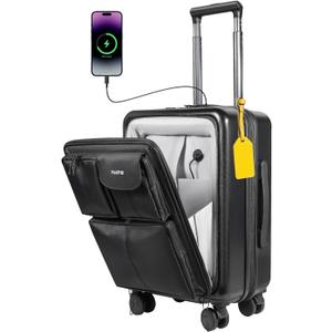 Carry On Luggage 22x14x9 Airline Approved 20 Inch Expandable Carry-On Luggage Suitcase with Wheels, Front Laptop Pocket, USB Charging Port, Spinner Wheels & TSA Lock, Black