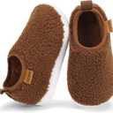 Toddler Kids Slippers Boys Girls Indoor House Shoes Non-Slip Fuzzy Warm Woolen Bedroom Baby Slip On Slipper Cozy Lightweight Walking Shoes for Home Outdoor Winter Unisex (6 Wide Toddler, Brown)