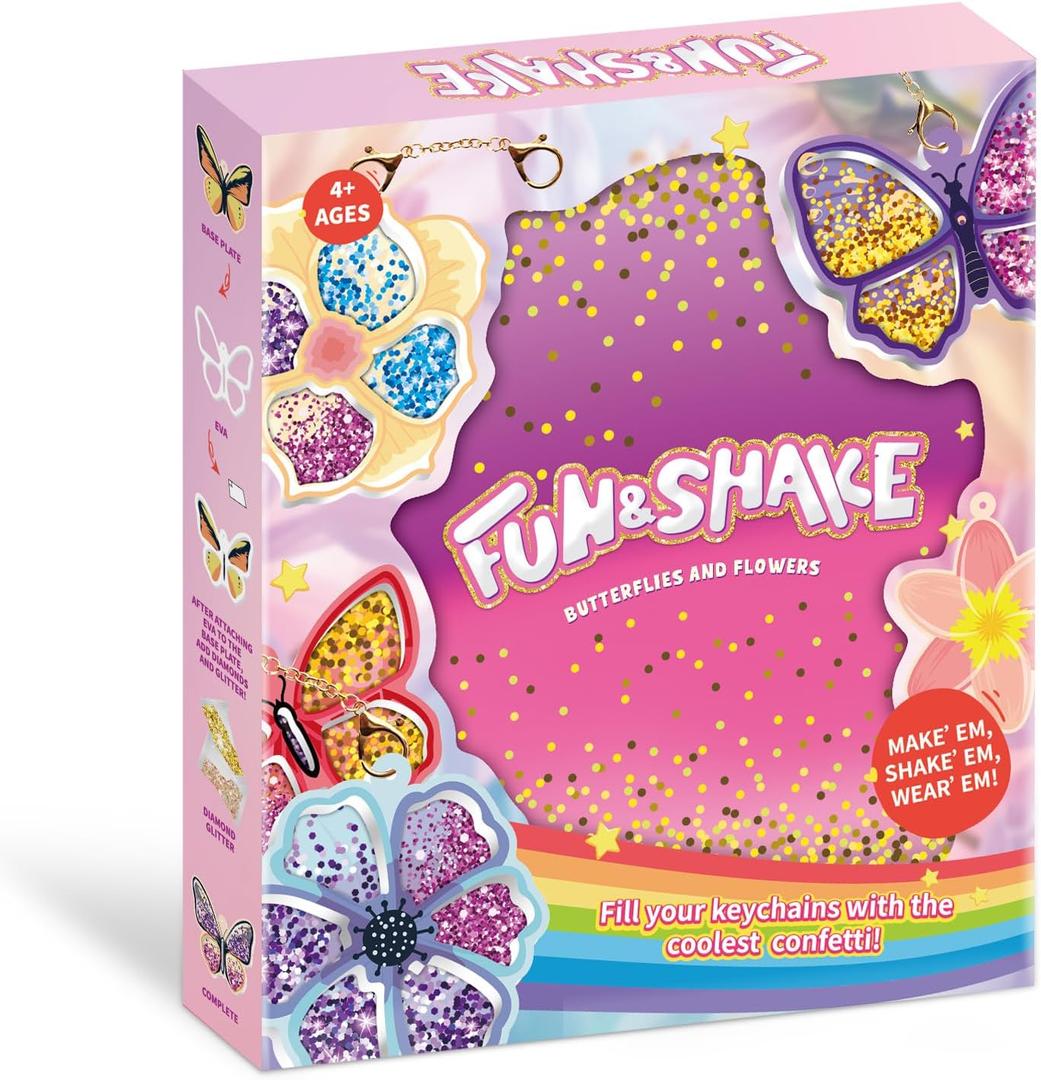 MZYTOZA Fun & Shake DIY Glitter Craft Kit with Keychains for Kids,Art & Craft Activity,Creative Travel Toy, Party Favors & Valentine's Gift for Ages 4-9