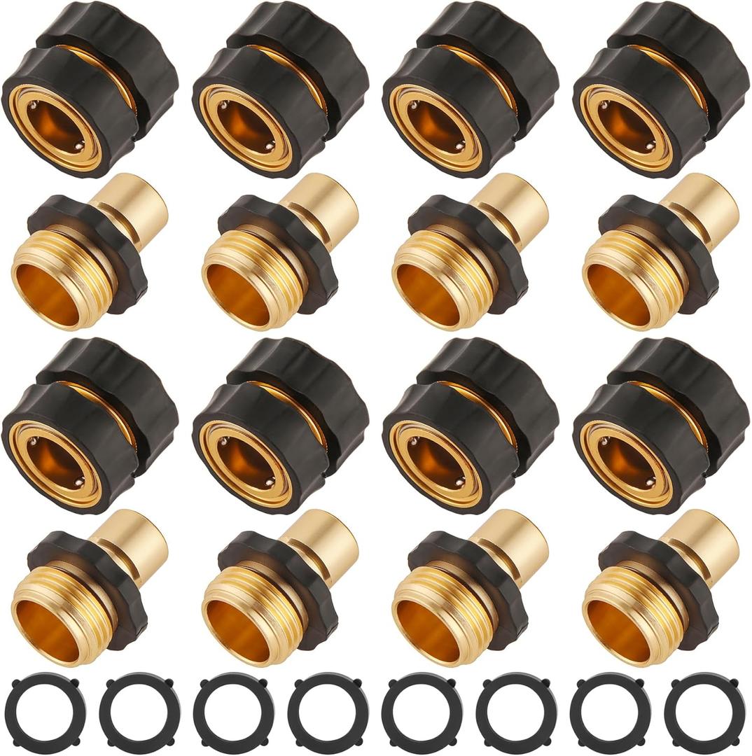 8 Set Quick Connect Hose Fittings for Garden Hose Quick Connector with Gasket, 3/4 Inch GHT Male and Female Attachment Quick Release Water Hose Adapter