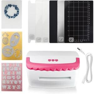 A5 Pink Electronic Metal Die Cutting & Embossing Machine 3D Embossing Folders 2 Sets Metal Cutting Dies Supplies Craft Accessaires Starter Kit for Scrapbooking, Cardmaking (6 Inch Electronic)