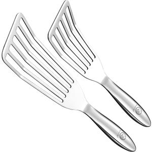 Stainless Steel Fish Spatula Set  1 Large Fish Turner + 1 Small Metal Spatula, Ultra Thin Edge for Easy Turning & Flipping, Metal Kitchen Untensils with Ergonomic Non-Slip Handle, Dishwasher Safe (Original)