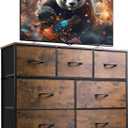 WLIVE 7 Drawer Dresser TV Stand, Entertainment Center, Media Console Table with Metal Frame and Wood Top for TV up to 45 inch, Chest of Drawers for Bedroom, Living Room, Rustic Brown Wood Grain Print