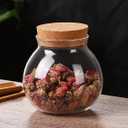 SET OF 4 ROUND GLASS JARS WITH CORK LID 17OZ WEDDING CANDY JAR KITCHEN JAR, PERFECT FOR TEA, BISCUITS, CEREALS, FLOUR, BEANS, SPICES, COFFEE BEANS ETC (4PCS)