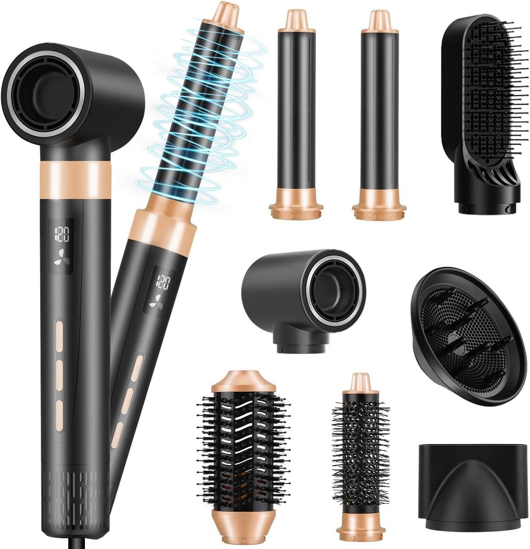 JAMIEWIN 8 in 1 Hair Dryer Brush Set, Detachable Hot Air Wrap Hair Styler with 110,000 RPM High-Speed, Fast Drying - NO Heat Damage Blow Dryer Brush for Curling, Volumizing, and Straightening