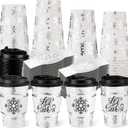 Potchen 48 Sets 12 oz Christmas Disposable Paper Sliver Foil Winter Snowflake Coffee Cups with Lids and Sleeves Bulk for Hot Cold Tea Drinking Winter Birthday Wedding Holiday Party Favors