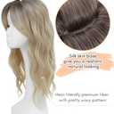 Hair Toppers for Women 20inch Wavy Hair Toppers for Women Toppers Hair Pieces for Women with Thinning Hair Ombre Highlight Synthetic Wig Clip In Hair Topper Wiglets with Fringe Bang Add Hair Volume (Blonde with Dark Root)