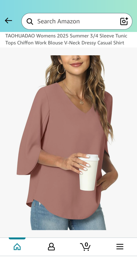 TAOHUADAO Womens 2025 Summer 3/4 Sleeve Tunic Tops Chiffon Work Blouse V-Neck Dressy Casual Shirt Size XL