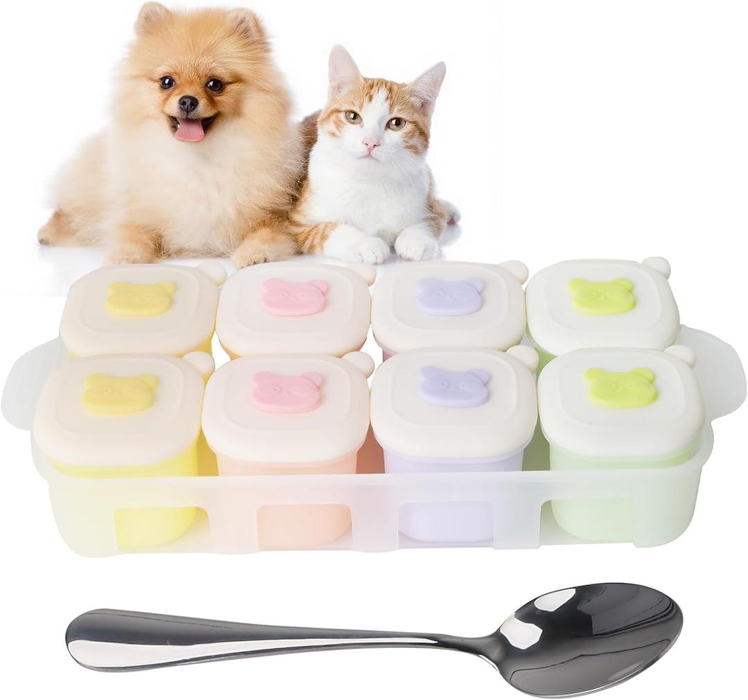 Pet Wet Food Container with Lids for Fridge,8-Pack Farmers Homemade Silicone Dog Food Container with Scoop,1.1oz Each, Keeps Wet Can Food Fresh, Odor-Resistant,Freezer, Microwave & Dishwasher Safe