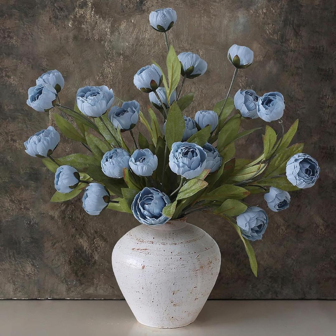 6 Pcs 27" Faux Silk Peony Artificial Flowers Stems for Vase (Dusty Blue)