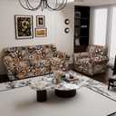 Stretch Couch Covers for 4 Separate Cushion Couch Sofa-Floral Printed Couch Sofa Cover,Washable Sofa Slipcover,Pet Friendly Furniture Protector with Elastic Bottom,Universal Fit for Home(Couch,Cover) (X-Large Sofa, Black Pattern+brown)