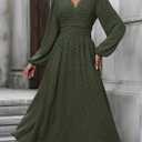 Womens Long Sleeve Dresses Maxi Wedding Guest Dresses (Green, L)
