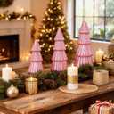 Artmag Set of 3 Christmas Tree Decorations Indoor, Glittering Modern Christmas Tree Decor Tabletop Entryway Table Mantel Centerpiece for Holiday Party (Pink)