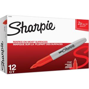 Sharpie Super Permanent Markers, Fine Point, Red, 12 Count