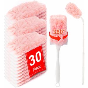 KeFanta Heavy Duty Duster Refills Kit for Swiffer Duster, 4X Microfiber Multi Surface Dusters for Cleaning with 3 ft Extended Handle, 1 Short Handle, 30 Refills (Pink)