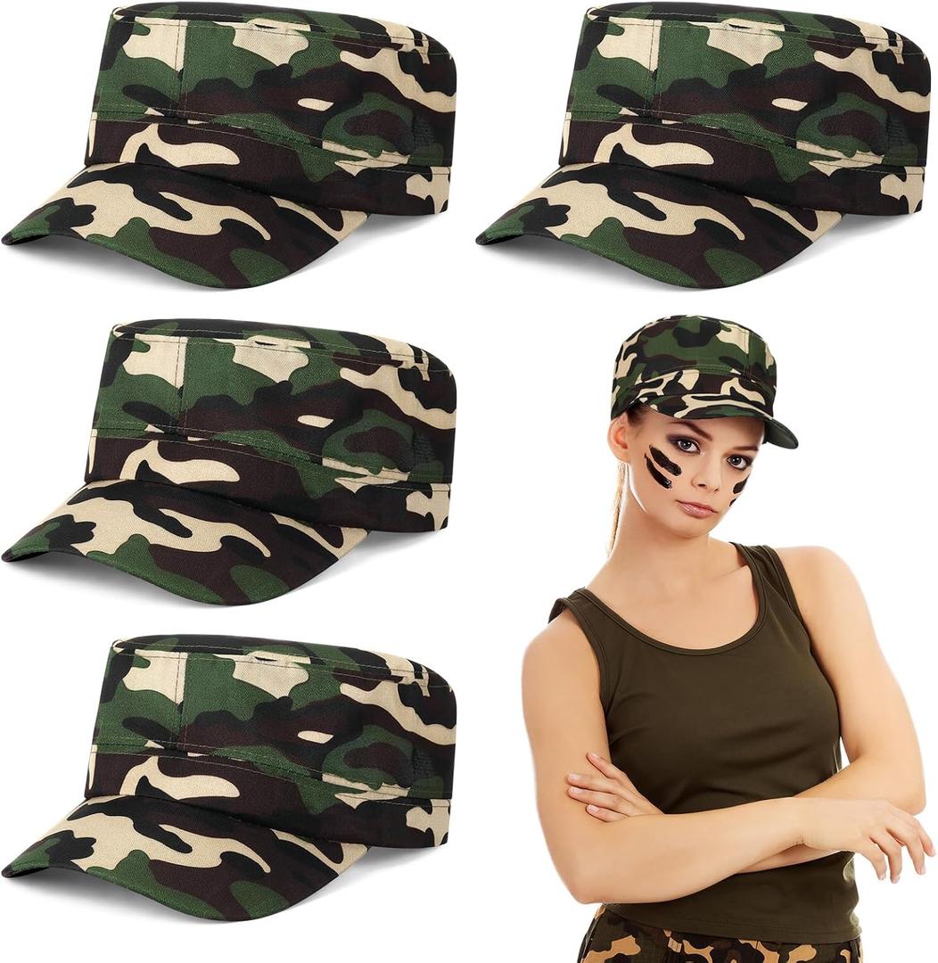 Unisex Cotton Military Cadet Hat Adjustable Army Hat Foldable Camo Baseball Cap for Men & Women