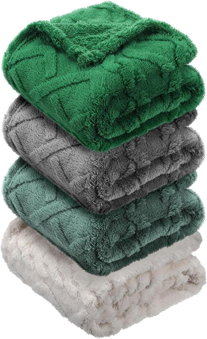 VitalCozy 4 Pcs Soft Fleece Baby Blankets Set 30" x 40" 3D Plush Warm Nursery Swaddling Bed Blanket Little Boys Girls Infant Toddlers and Newborn Receiving Gifts Blankets(Green Set)